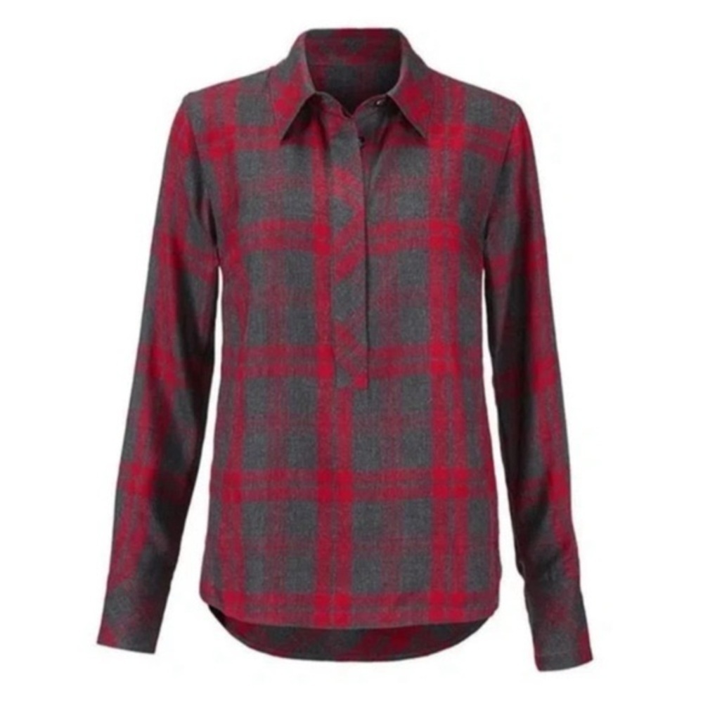 CAbi Cunningham Red Gray Plaid Top Long Sleeve Women’s Sz Large
